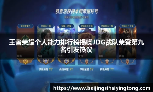 王者荣耀个人能力排行榜揭晓JDG战队荣登第九名引发热议